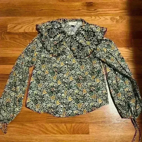 Universal Thread floral print large collar embroidered puff-sleeve top - Picture 2 of 8